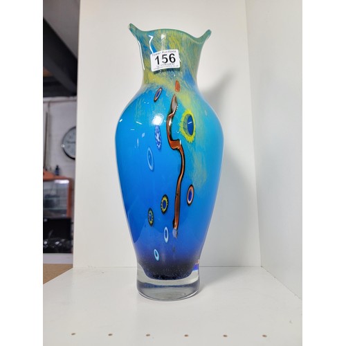 156 - A good quality vintage genuine Murano Italy art glass vase impressive blue glass with a Millefiori d... 