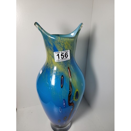 156 - A good quality vintage genuine Murano Italy art glass vase impressive blue glass with a Millefiori d... 