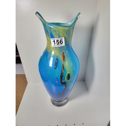 156 - A good quality vintage genuine Murano Italy art glass vase impressive blue glass with a Millefiori d... 