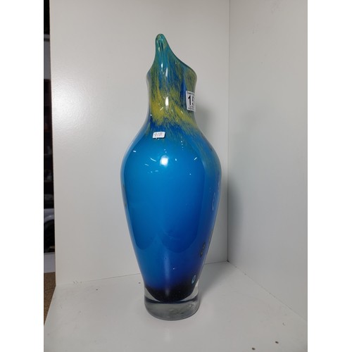 156 - A good quality vintage genuine Murano Italy art glass vase impressive blue glass with a Millefiori d... 