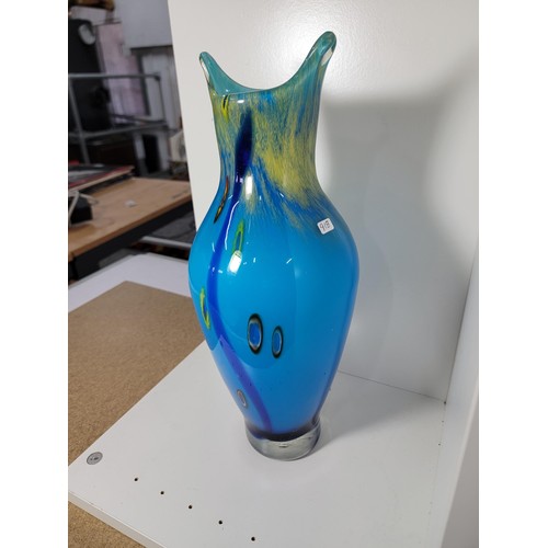 156 - A good quality vintage genuine Murano Italy art glass vase impressive blue glass with a Millefiori d... 