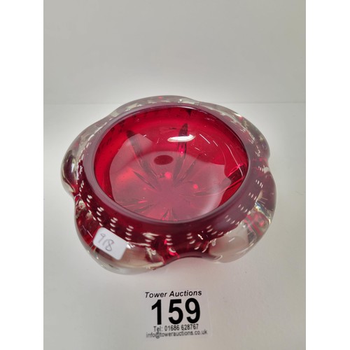 159 - Good quality vintage 1970's Whitefriars lobed bowl in a ruby colour way cased in clear glass with bu... 