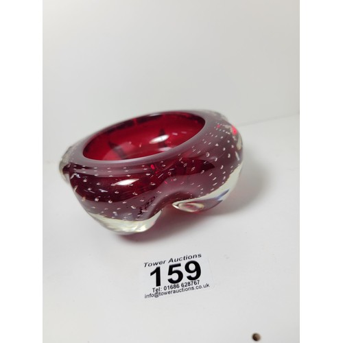 159 - Good quality vintage 1970's Whitefriars lobed bowl in a ruby colour way cased in clear glass with bu... 