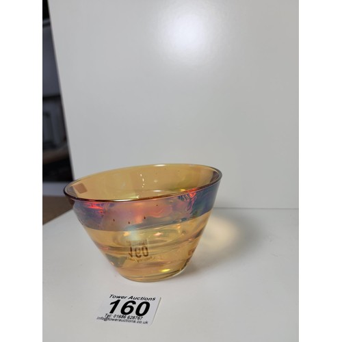 160 - Good quality iridescent thick glass bowl in good condition with no chips or cracks, height 8cm, 12cm... 