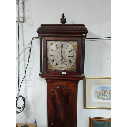 107 - Antique circa 1840 quarter chiming 8 day longcase / grandfather clock by Morgans Leominster, with a ... 