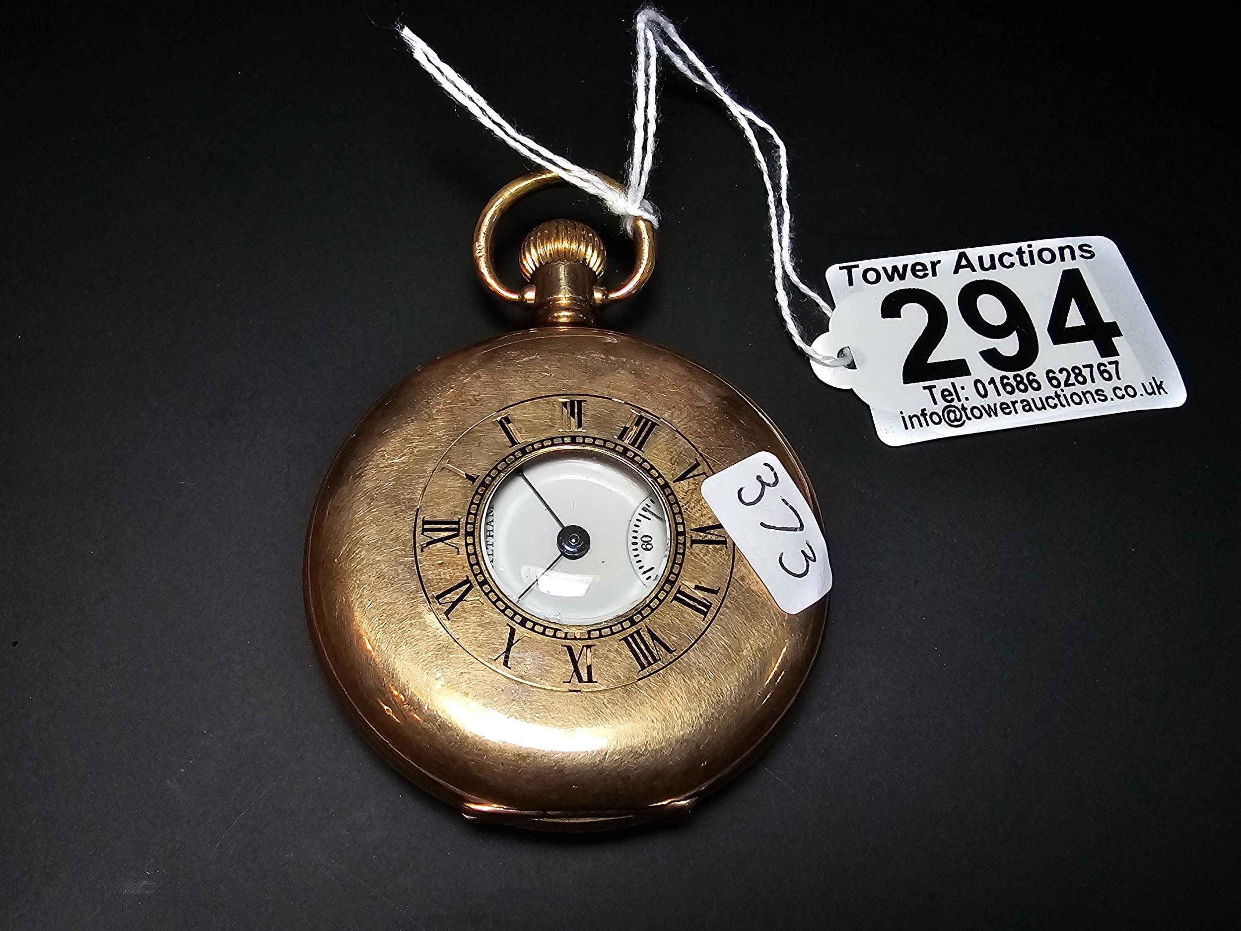 A good quality heavy gold plated half hunter pocketwatch by Waltham ...