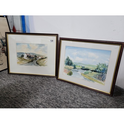 104A - 2x framed and glazed watercolours inc a Llangurig  river scene by P.E. Sylvester along with a framed... 