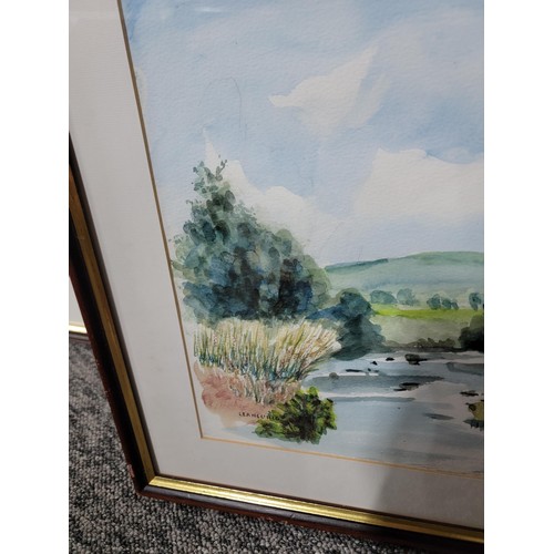 104A - 2x framed and glazed watercolours inc a Llangurig  river scene by P.E. Sylvester along with a framed... 