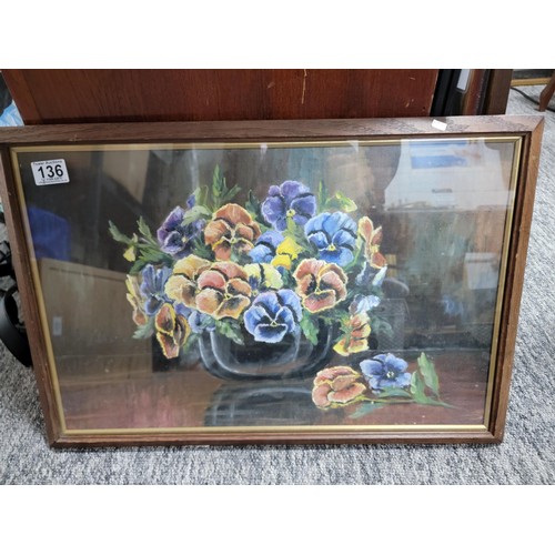 104B - 2x framed and glazed original oil on canvas laid on board under glass pictures of flowers along with... 