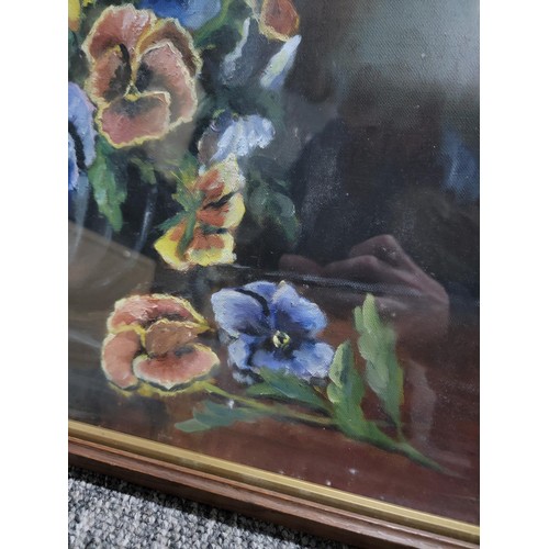 104B - 2x framed and glazed original oil on canvas laid on board under glass pictures of flowers along with... 