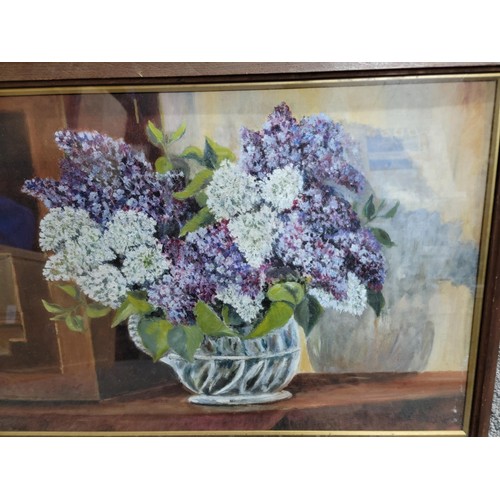 104B - 2x framed and glazed original oil on canvas laid on board under glass pictures of flowers along with... 