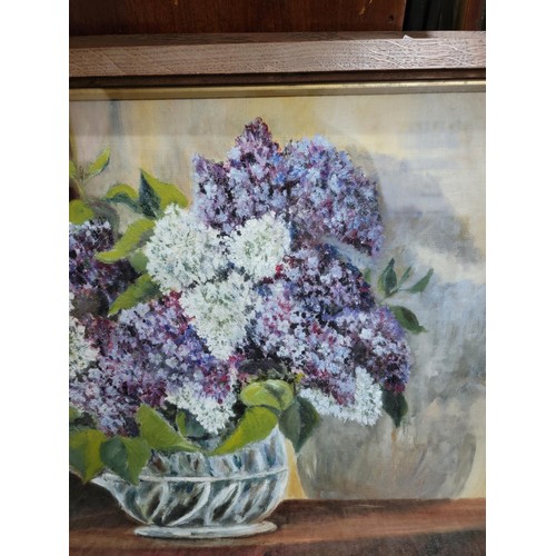 104B - 2x framed and glazed original oil on canvas laid on board under glass pictures of flowers along with... 