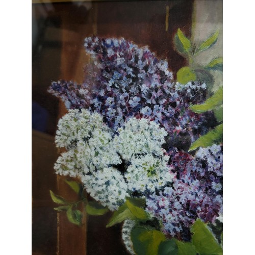 104B - 2x framed and glazed original oil on canvas laid on board under glass pictures of flowers along with... 