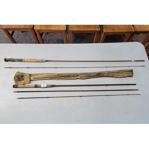 1 - 2x good quality vintage fishing rods to include a Hardy Bros Alnwick 3 piece fishing rod with a cork... 