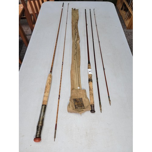 1 - 2x good quality vintage fishing rods to include a Hardy Bros Alnwick 3 piece fishing rod with a cork... 