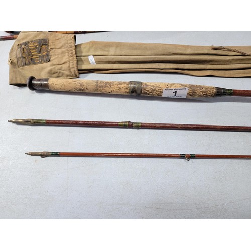 1 - 2x good quality vintage fishing rods to include a Hardy Bros Alnwick 3 piece fishing rod with a cork... 