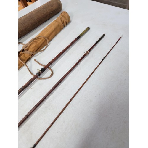 4 - Good early vintage Hardy Bros Alnwick split cane 3 piece fishing rod with a cork handle, stamp with ... 