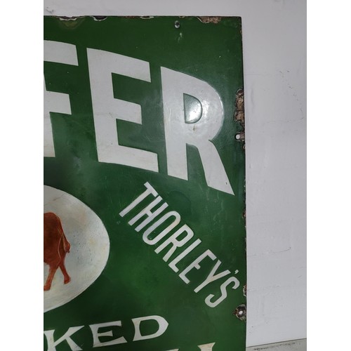 356 - A vintage one sided enamel professionally restored agricultural sign for Lactifer calf meal by Josep... 