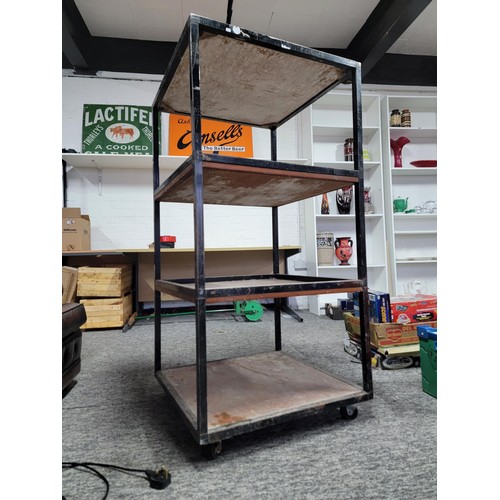 388 - Large 4 tier heavy duty portable garage trolley on castors measures 134cm high 66cm square