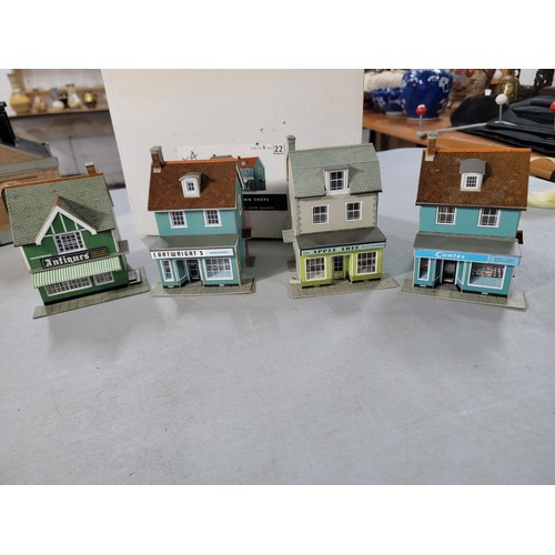 16 - Collection of 8x track side model railway cardboard buildings, some come wit their original boxes in... 