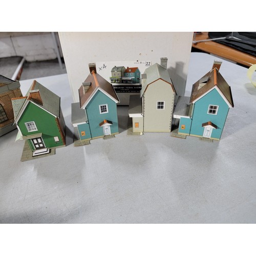 16 - Collection of 8x track side model railway cardboard buildings, some come wit their original boxes in... 