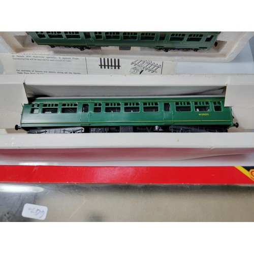 19 - Hornby R.157, R334 BR 3 Car set to include a diesel power car all in their original boxes and in goo... 