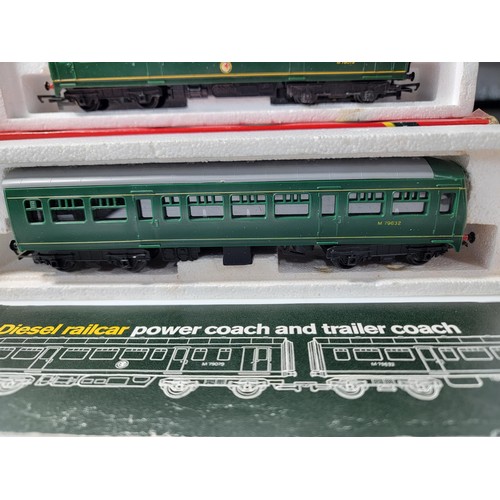 19 - Hornby R.157, R334 BR 3 Car set to include a diesel power car all in their original boxes and in goo... 