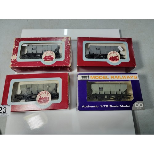 23 - 4x boxed model railway rolling stock 21 ton hoppers , all by Dapol and all in good order. see photos... 