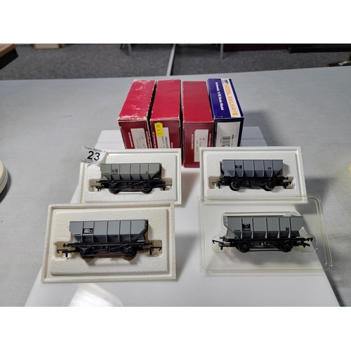 23 - 4x boxed model railway rolling stock 21 ton hoppers , all by Dapol and all in good order. see photos... 