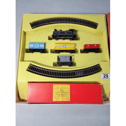 29 - Boxed Hornby train set R503 Suburban Freight set containing electric loco, 3x wagons, guards van and... 