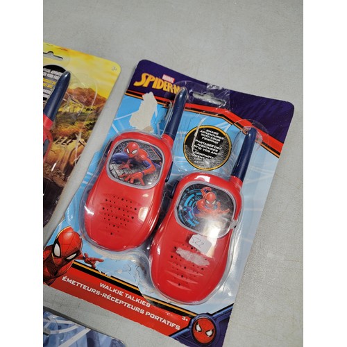 32 - 5x Boxed Walkie Talkie sets to include Jurassic Park, Spiderman etc all within their blister packs.