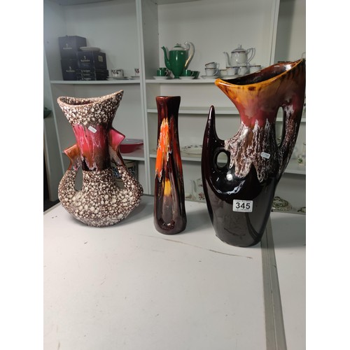 345 - Quantity of 3x vintage 1950's - 1960's original French Vallauris lava drip vases inc 2x 'Cyclops' do... 