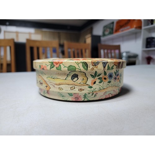 71 - Vintage biscuit tin with a bright colourful scenery of Deer's and Birds amongst flowers by Huntley &... 