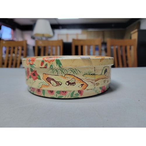 71 - Vintage biscuit tin with a bright colourful scenery of Deer's and Birds amongst flowers by Huntley &... 