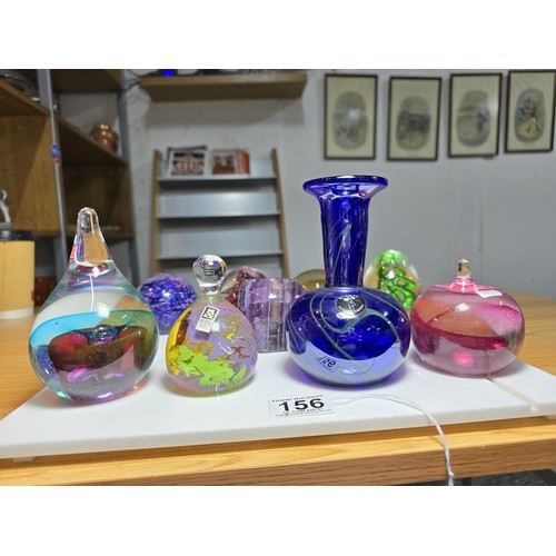 156 - Collection of 9x good quality art glass paperweights to include 1x marked Mtarfa, 1x other marked Md... 