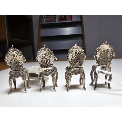 159 - Set of 4x Fine hallmarked silver miniature decorative chairs by Renowned SilverSmith Berthold Muller... 