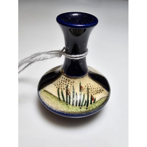 160 - Vintage miniature satsuma hand painted vase in a rich blue colour with a hand painted scene to the f... 