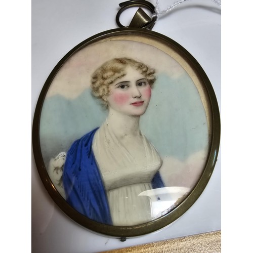 161 - 2x antique miniature hand painted portraits framed and glazed featuring intricate detail. Please stu... 