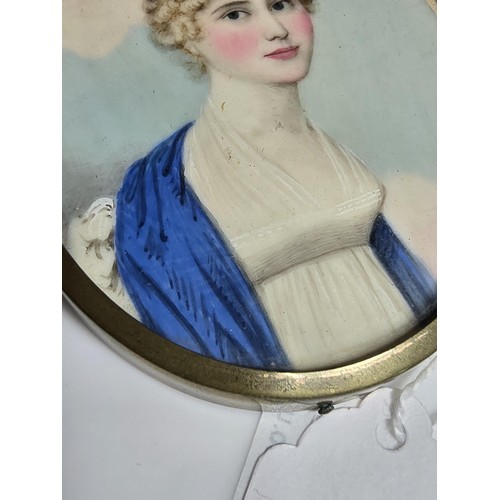 161 - 2x antique miniature hand painted portraits framed and glazed featuring intricate detail. Please stu... 