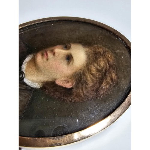 161 - 2x antique miniature hand painted portraits framed and glazed featuring intricate detail. Please stu... 