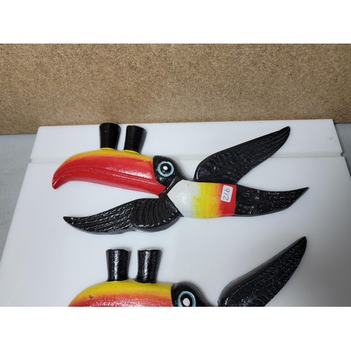 305C - A collection of 3 graduated cast iron Guinness toucans, all very colourful and well detailed. Larges... 