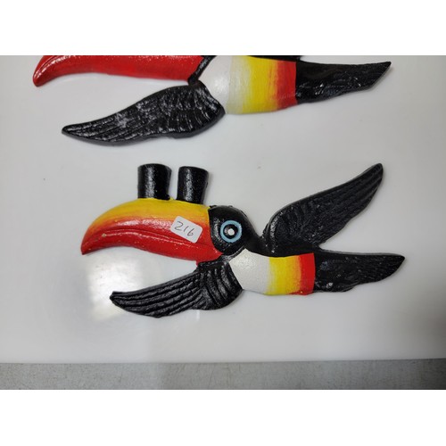 305C - A collection of 3 graduated cast iron Guinness toucans, all very colourful and well detailed. Larges... 