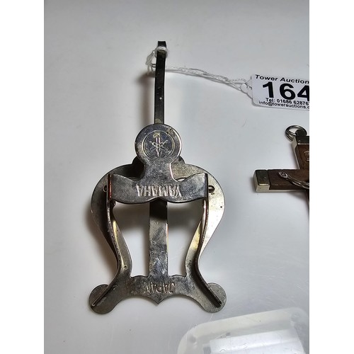 164 - Large wood and metal crucifix pendant marked Italy along with 2x sheet music clips, 1x by Yamaha. He... 