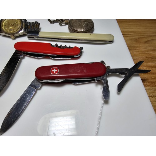 165 - Collection of 7x vintage pen knifes along with 2x watches and a stopper to include a good quality La... 