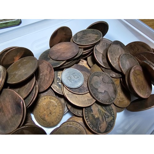 168 - 2x tubs full of vintage and antique British coins to include a large quantity of copper pennies with... 