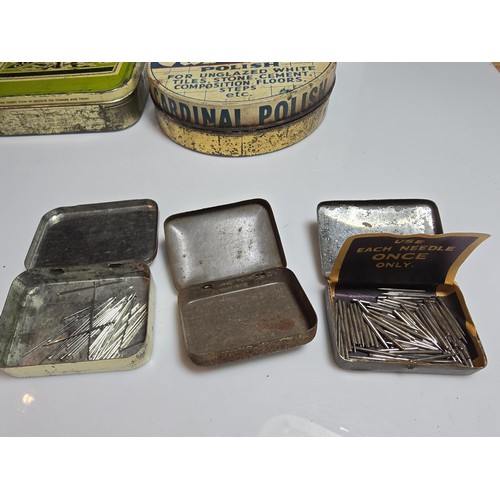 172 - Quantity of vintage tins including the Royal Self inking pad, 2x songster gramophone needle tins (1x... 