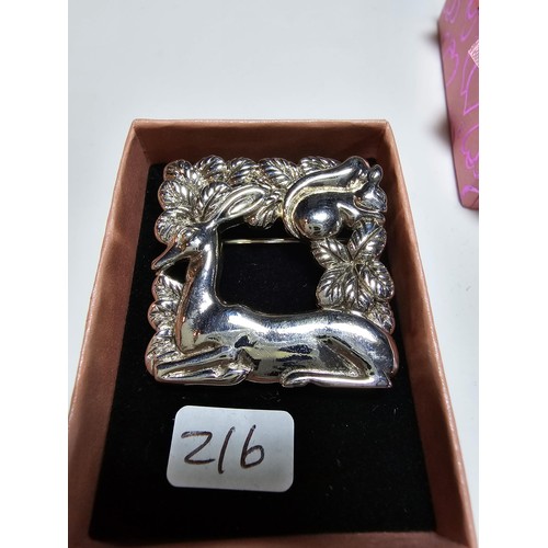 177 - Vintage Danish Sterling Silver pretty Brooch with a deer, squirrel and fauna scene, marked to the re... 