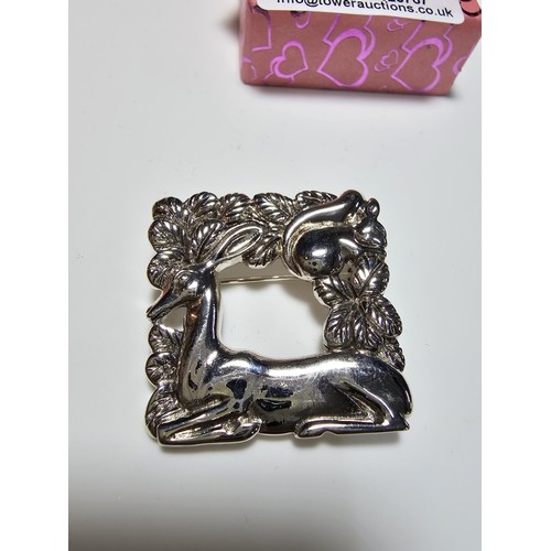 177 - Vintage Danish Sterling Silver pretty Brooch with a deer, squirrel and fauna scene, marked to the re... 