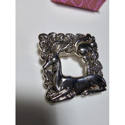 177 - Vintage Danish Sterling Silver pretty Brooch with a deer, squirrel and fauna scene, marked to the re... 