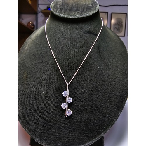 178 - 925 Silver drop pendant inset with 4x large sparkly crystal CZ Stones on a 18 inch 925 Silver chain ... 